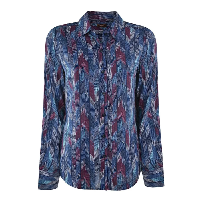 Wrangler Womens Reece Print Western LS Shirt Collared Crew Neck Turtle Neck