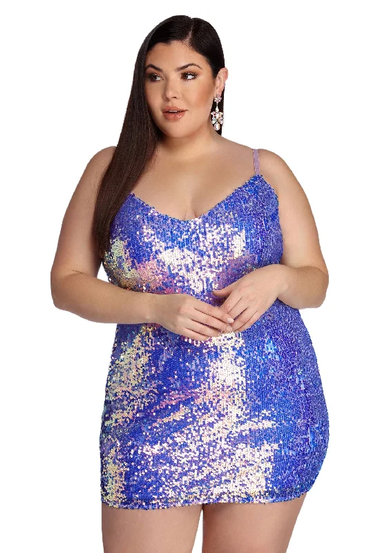 Plus Sequin Glam Mini Dress Tunics Ceremony elegant