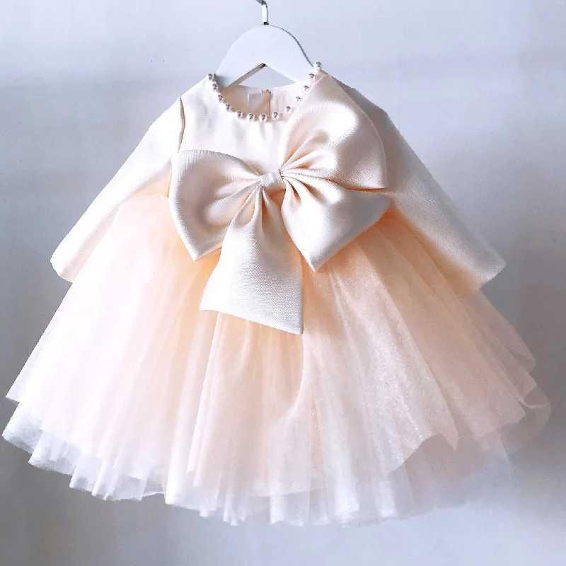 Baby Girl Birthday Party Dress Toddler Long Sleeve Cute Bow Knot Fluffy Christening Dress Tunics Sophisticated sleek Baby Girl Birthday Party Dress Toddler Long Sleeve Cute Bow Knot Fluffy Christening Dress Tunics Sophisticated sleek