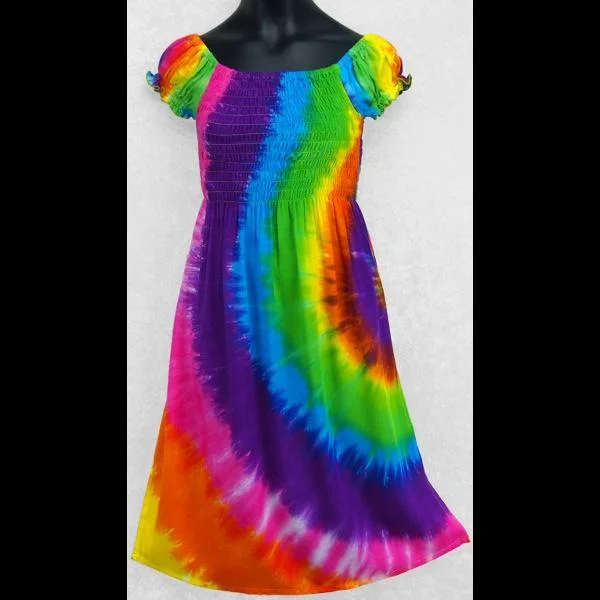 Girl's Rainbow Spiral Tie-Dye Short Sleeve Dress (Ages:4, 6, 8, 10, 12) Tunics Versatile functional Girl's Rainbow Spiral Tie-Dye Short Sleeve Dress (Ages:4, 6, 8, 10, 12) Tunics Versatile functional