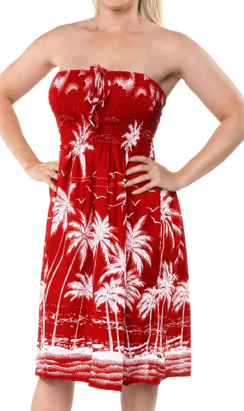 LA LEELA Women's One Size Beach Dress Tube Dress Red One Size Palm Tree printed Casual Short Summer LA LEELA Women's One Size Beach Dress Tube Dress Red One Size Palm Tree printed Casual Short Summer