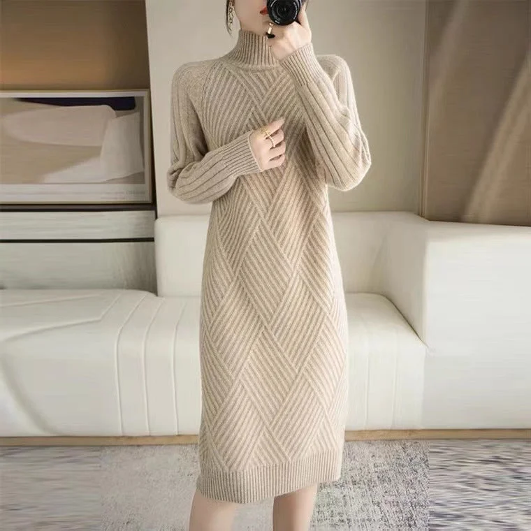 NiDELL Women's Turtleneck Sweater . Autumn and Winter New Elegant Warm Mid-Length Overknee Thickened Slim Bottoming Dress Tunics Brand named NiDELL Women's Turtleneck Sweater . Autumn and Winter New Elegant Warm Mid-Length Overknee Thickened Slim Bottoming Dress Tunics Brand named
